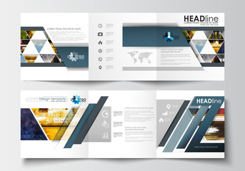 Poster - Business templates for tri-fold brochures. Square design. Leaflet cover, flat layout, easy editable vector. Abstract multicolored geometric triangular background of nature landscapes