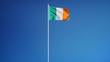 Ireland flag waving against clean blue sky, long shot, isolated with clipping path mask alpha channel transparency
