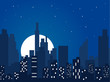 Night city vector illustration. Night cityscape in flat style. Night city silhouette. Night city skyline abstract background. Modern night city landscape. Dark urban scape. - stock vector
