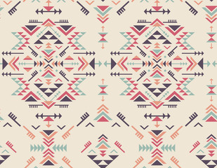 Wall Mural - Colorful ethnic seamless pattern with geometric shapes.