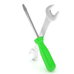 3D Illustration Wrench and screwdriver, service concept