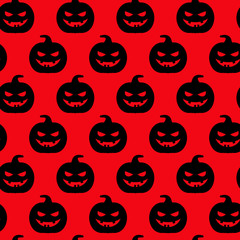 Wall Mural - Autumn halloween pumpkin seamless pattern, black pumpkins on red vector background