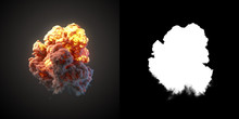Large Explosion With Black Smoke In Dark 3d Rendering