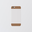 Closeup One Blank Brown Clean Template Cover Phone Case Smartphone Mockup.Generic Design Mobile Back Isolated Empty Background.Ready Corporate Logo White Label Message.3d rendering.