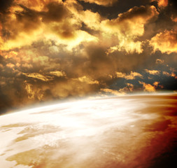 Canvas Print - beautiful sunset, cloud and planet