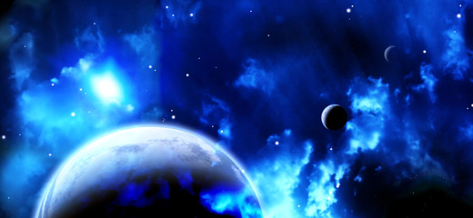 Wall Mural - space scene with planets and nebula