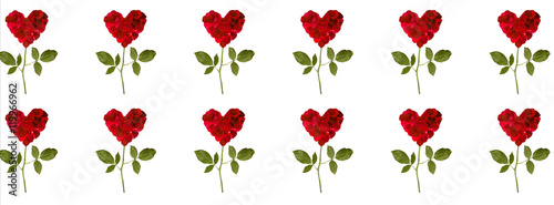 pattern red heart rose petals on a stalk