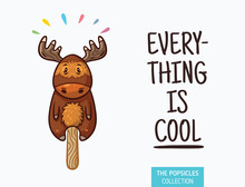 Cute Moose Popsicle Illustration. Vector Ice Cream