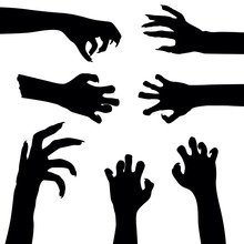 Set Of Zombie Hands Isolated On White Background, Vector