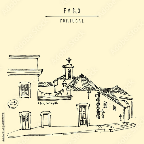 Faro Portugal Europe Street In Old Town Nice Houses And A Church Hand Drawing In Retro Style Travel Sketch Vintage Touristic Postcard Poster Calendar Or Book Illustration Buy This Stock Illustration About 2% of these are prefab houses, 0% are a wide variety of sketch house options are available to you, such as project solution capability, design. adobe stock