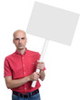 © spaxiax - Man holding blank banner on stick. isolated