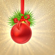 Christmas shine gold background with Red christmas ball