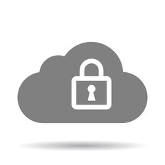 Poster - grey cloud with lock on white background. concept of internet database security and cloud storage pr