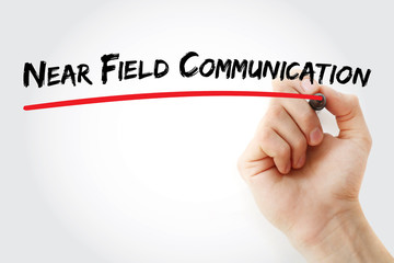 Poster - hand writing near field communication with marker, concept background