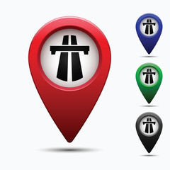 Poster - Colored map pointer with symbol highway, motorway, autobahn and speedway. For location maps. Navigation mark icon. Index location on map. Pointer location. Vector isolated illustration.