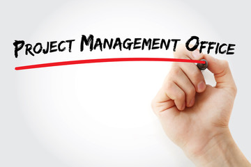Poster - hand writing project management office with marker, concept background