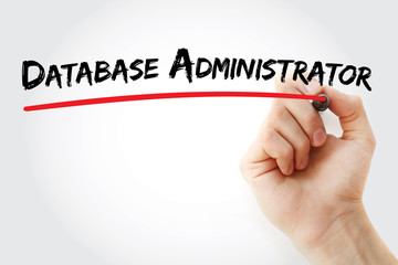 Poster - hand writing database administrator with marker, concept background