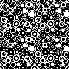 Wall Mural - Seamless vector geometrical pattern. Endless black and white background with hand drawn circles. Graphic illustration. Template for cover, fabric, wrapping.