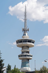 Thessaloniki, Greece - September 04 2016: OTE telecommunications tower. This 1966 tower stands 76 meters high from the ground. The top floor rotates, offering a city panorama.