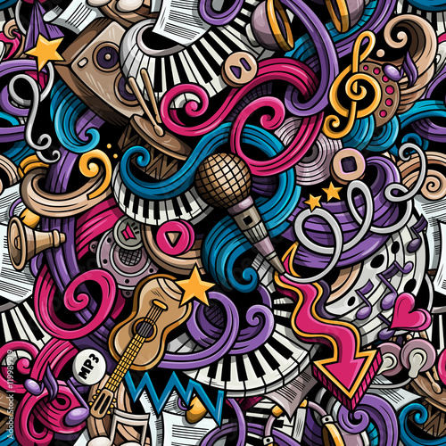 Obrazy Muzyka Polska cartoon-hand-drawn-doodles-music-seamless-pattern