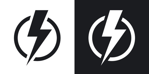 lightning bolt icon, vector. two-tone version on black and white background