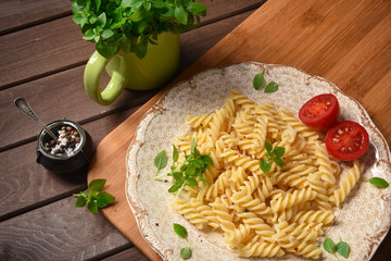 Wall Mural - fusilli pasta on a plate