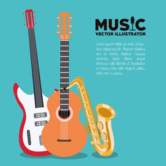 guitar and saxophone instrument icon. Music sound and concert design. Vector illustration