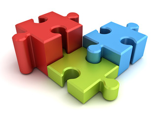 Aufkleber - Colorful jigsaw puzzle pieces concept isolated on white background with shadow 3D rendering
