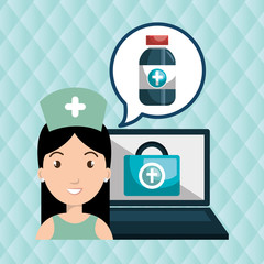 Poster - woman nurse laptop health vector illustration graphic