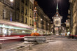 Tram rushes in the street of Bern