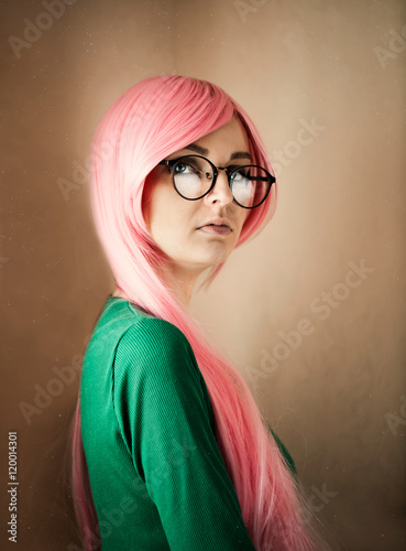 Beauty portrait in anime style with bulbe color hair ...