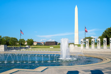 The Washington Monument and the World War Two memorial in Washington D.C.