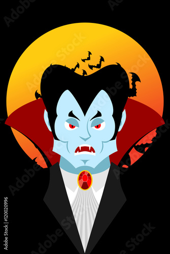 Fotografie, Obraz Count Dracula and moon. Evil vampire. Aggressive ghoul. Poster f