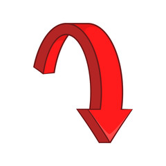 Poster - Red curved arrow icon in cartoon style on a white background vector illustration