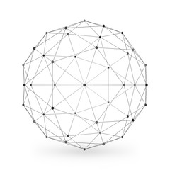 Wireframe polygonal geometric element. Sphere with connected lines and dots. Vector Illustration on white background with shade