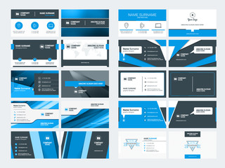 Naklejka na meble Set of modern creative business card templates. Blue and black colors. Flat style vector illustration. Stationery design