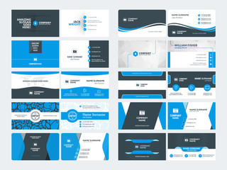 Naklejka na meble Set of modern creative business card templates. Blue and black colors. Flat style vector illustration. Stationery design