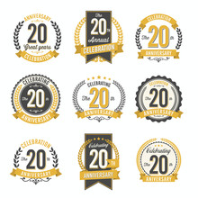 Set Of Vintage Anniversary Badges 20th Year Celebration