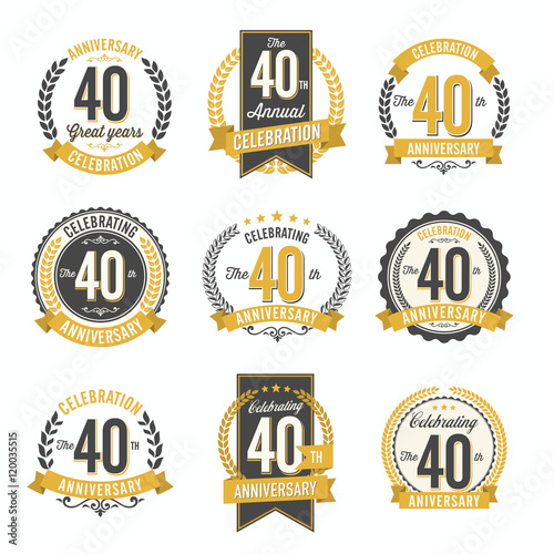 Fotografie, Tablou Set of Vintage Anniversary Badges 40th Year Celebration