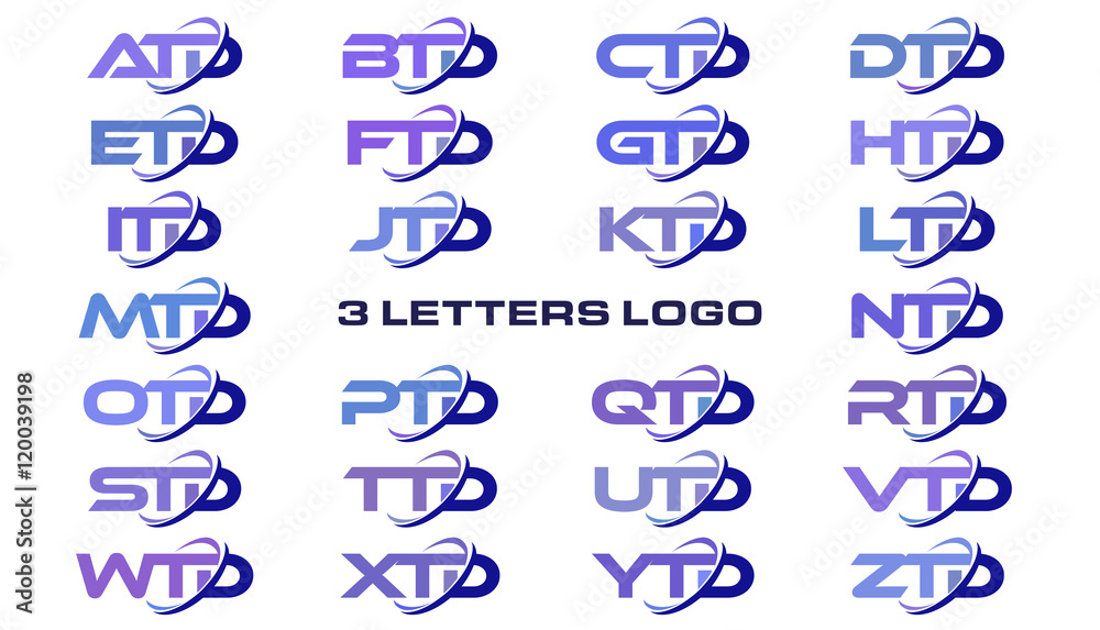 3 letters modern generic swoosh logo ATD, BTD, CTD, DTD, ETD, FTD, GTD ...