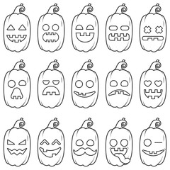 Set icon emoji pumpkin black line for halloween