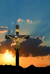 Poster - Jesus Christ statue against morning or evening sky background