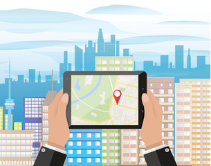 Poster - Hand holds smartphone with navigation app