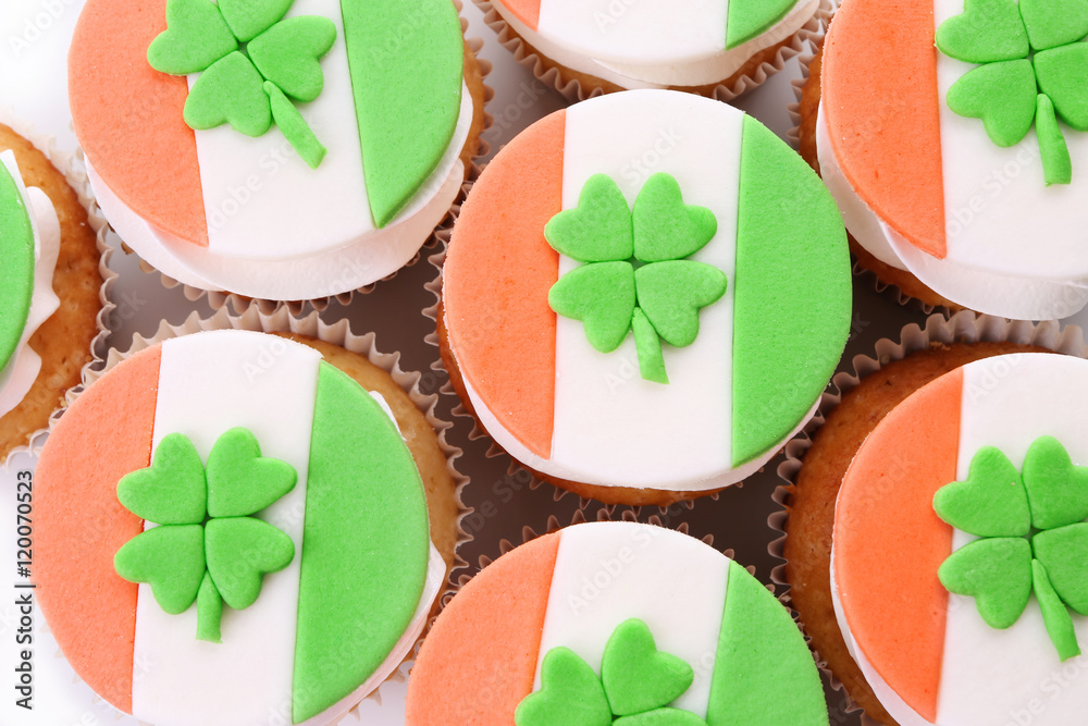 Tasty cupcakes, closeup. Saint Patrics Day concept