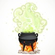Witches cauldron with green potion and steam to heat the object