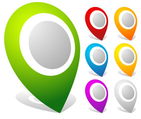 Aufkleber - 3d bold map markers, map pins in 7 colors