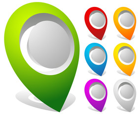 Poster - 3d bold map markers, map pins in 7 colors
