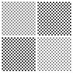 Leinwandbilder - Set of 4 grayscale regular pattern with squares and circles