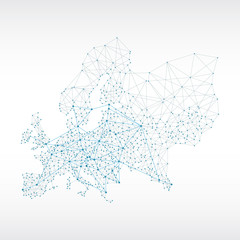 Poster - Abstract telecommunication Europe map concept with circles and lines 