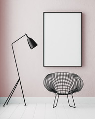 Wall Mural - mockup interior with a poster and a floor lamp. trend color. 3d